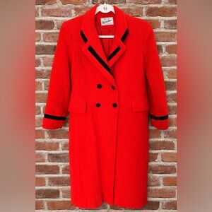 Vintage Rothschild Classic Red Wool Black Velvet Long Coat USA Made